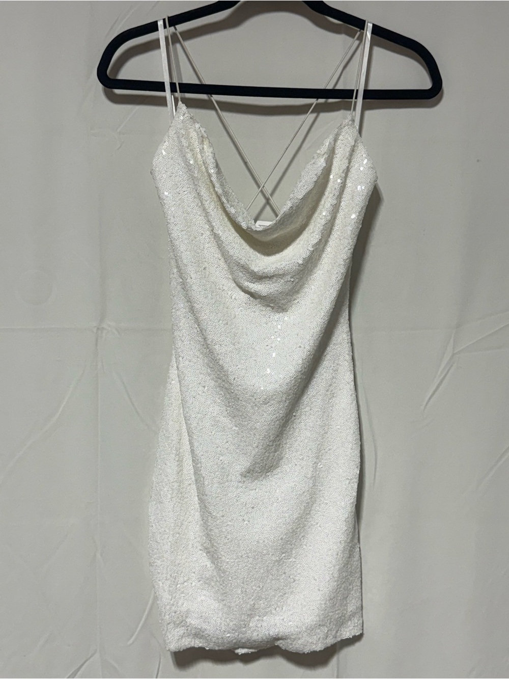 B. Smart White Sequin Cowl Neck Mini Dress